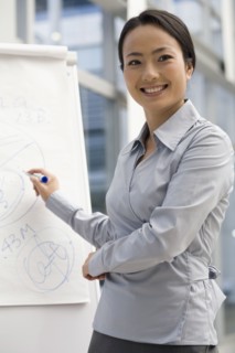 Asian businesswoman giving presentation