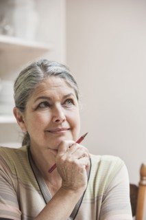 Pensive Caucasian woman