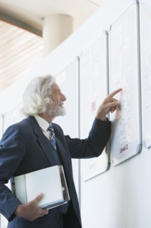 Senior Caucasian businessman reading directory