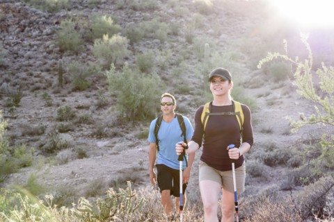 Couple hiking in desert
