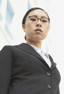 Low angle view of Asian businesswoman outdoors