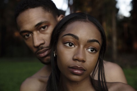 Close up of serious couple