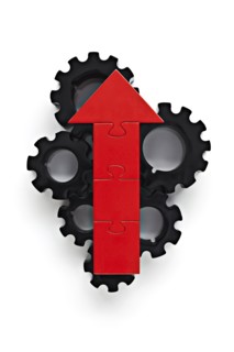 Cogs with red arrow on top
