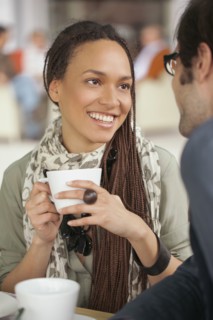 Couple drinking coffee in cafe
