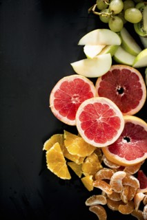 Close up of variety of sliced fruit