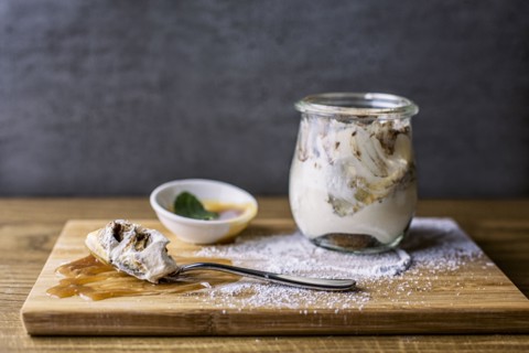 Tiramisu dessert with powdered sugar