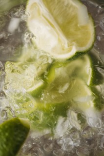 Close up of lime in iced drink