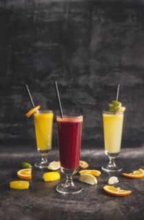 Close up of variety of healthy juices