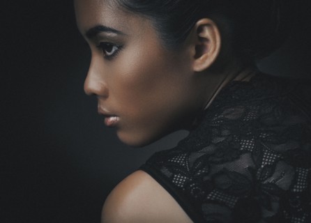 Close up of profile of glamorous woman
