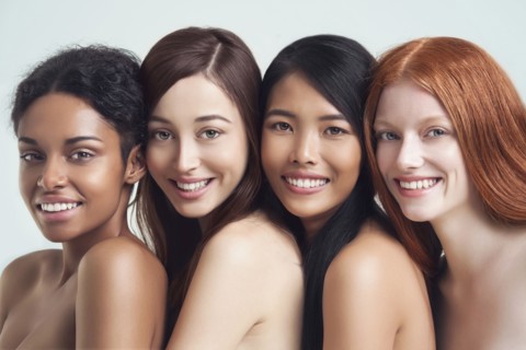 Multi-ethnic nude women posing together