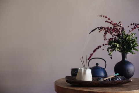 Incense burning on tea tray