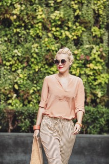Caucasian woman walking outdoors