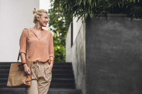 Caucasian woman walking outdoors
