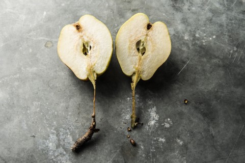Halves of split pear