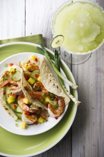 Shrimp tacos and frozen margarita