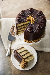 Slice of peanut butter banana cake