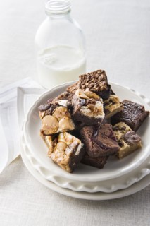 Chocolate brownies and milk