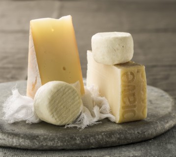 Wedges of cheese and cheesecloth