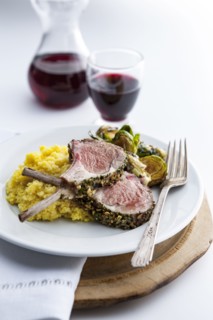 Lamb chops with brussels sprouts and red wine