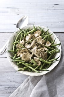 Bowl of green beans and mushrooms