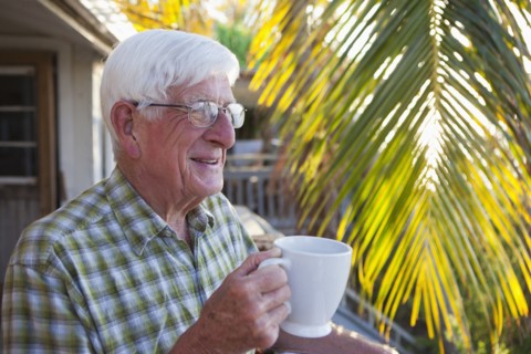 Caucasian man drinking coffee