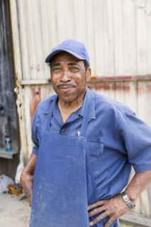 African American worker smiling