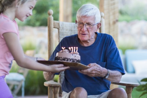Senior Caucasian man celebrating birthday