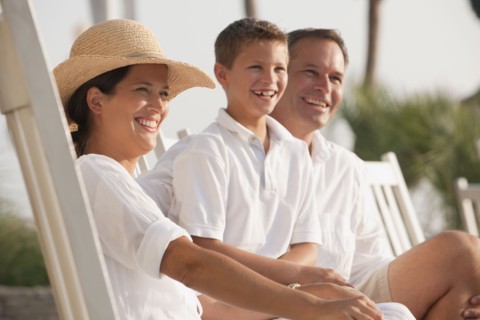 Caucasian family laughing together