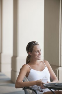 Caucasian woman sitting in cafe
