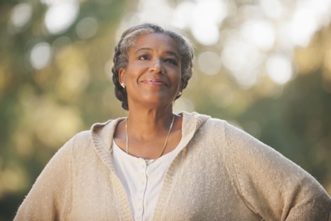 Smiling mixed race woman