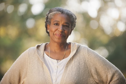 Smiling mixed race woman