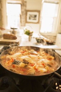 Pot of Chesapeake Bay bouillabaisse