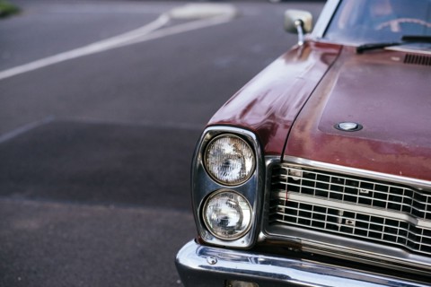 Close up of parked car headlights