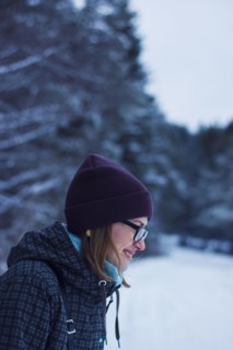 Caucasian woman standing in snow