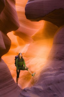 Persian woman hiking in canyon
