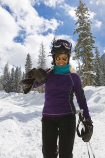 Caucasian woman skiing