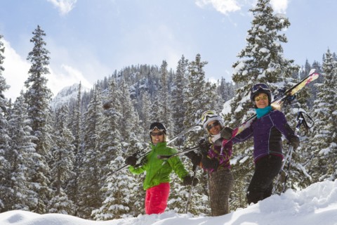Caucasian women skiing