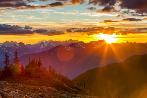 Mountain landscape at sunset