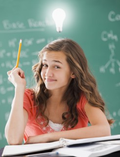 Caucasian student with light bulb over her head