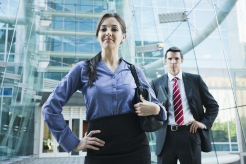 Caucasian business people standing outdoors