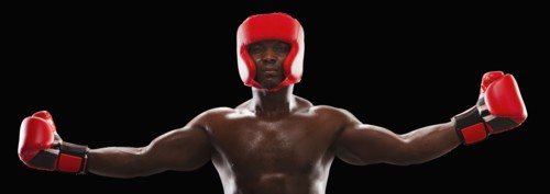 African American boxer in protective gear