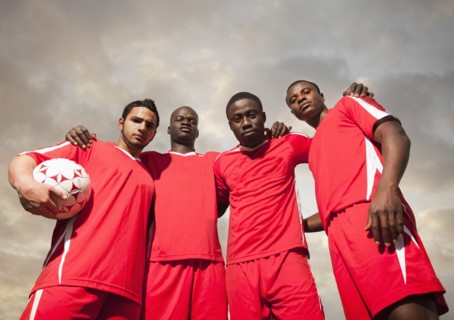 Soccer players standing together