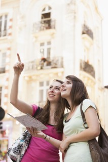 Caucasian friends sightseeing