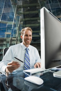 Caucasian businessman shopping online