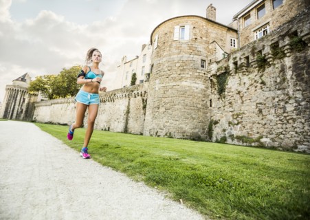 Caucasian woman jogging outdoors