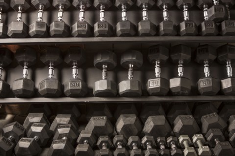 Dumbbells on rack