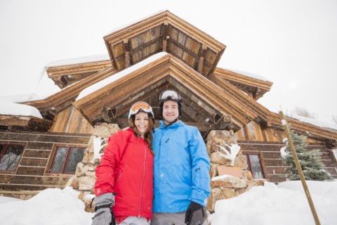 Portrait of smiling Caucasian couple on winter vacation