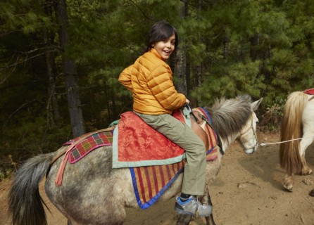Mixed Race boy riding horse