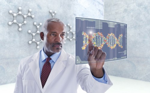 Black doctor using digital display