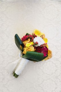 Bridal bouquet on table